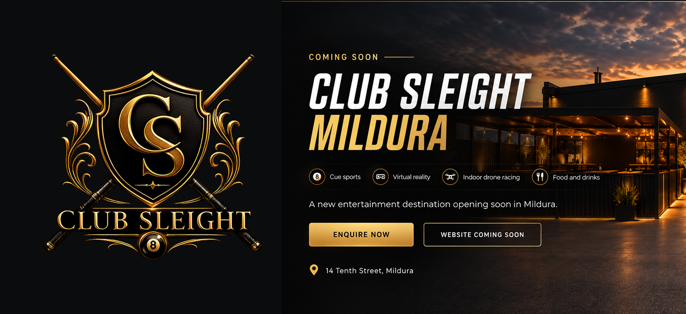 Club Sleight Mildura coming soon - cue sports, virtual reality, indoor drone racing, food and drinks